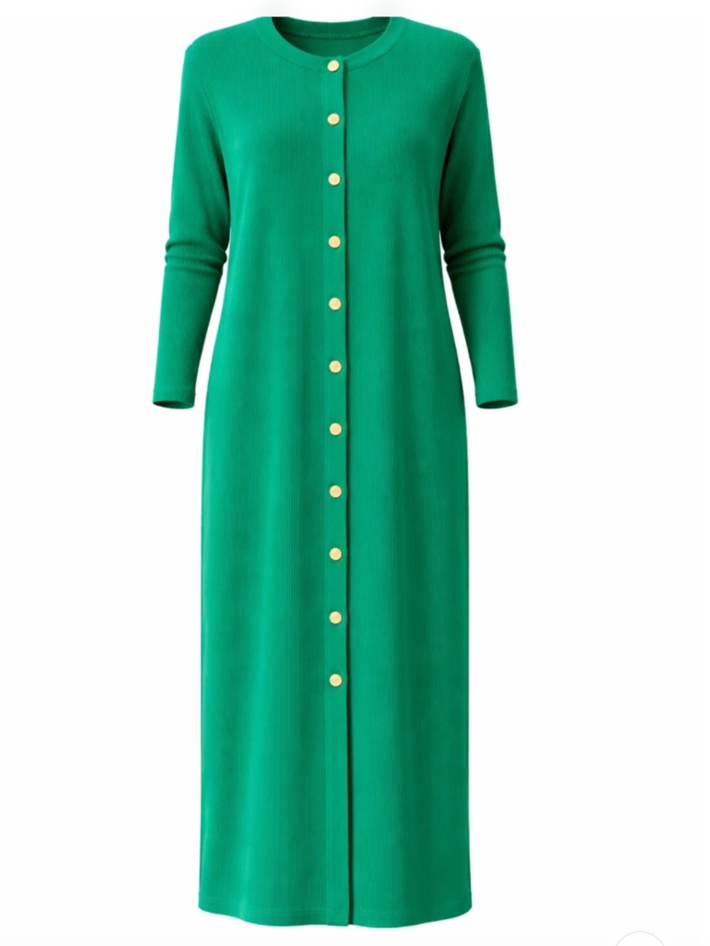 Aleeza Paris Kelly Green Knit Ribbed Button Down Lounge Midi Dress New L